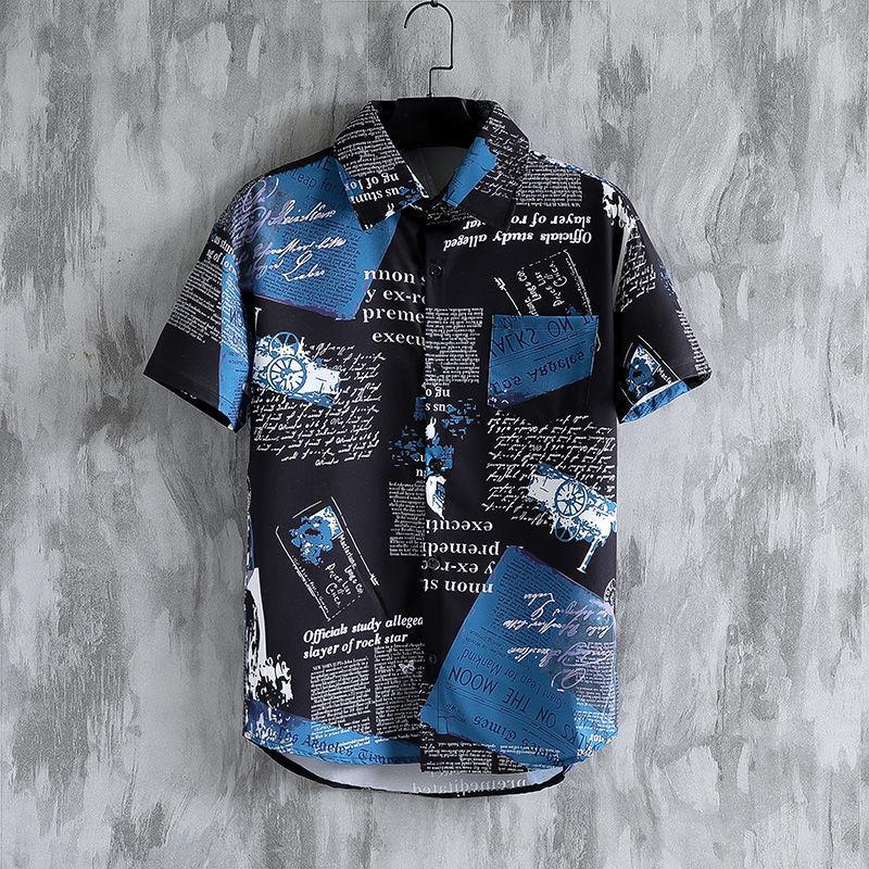Men's Japanese Retro Floral Short-Sleeve Beach Shirt and Shorts - Plus Size Available