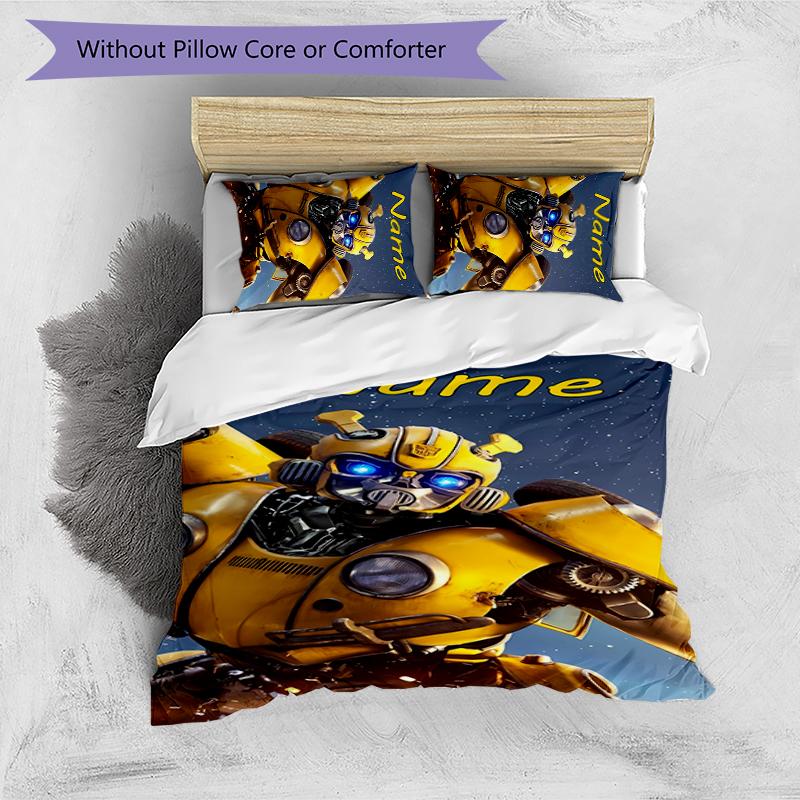 3pcs Custom Name Bumblebee Bedding Set Duvet Cover Closure Includes 1 Duvet Cover & 2 Pillowcases for All Seasons Bedroom Decor