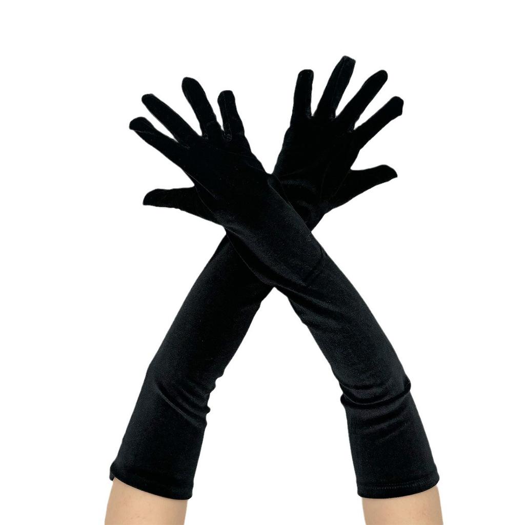 Winter Long Thickened Golden Velvet Gloves Stage Performance Etiquette Costume Gloves 1920S Vintage Prom Gloves
