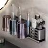 A25F-Toothbrush Holder Multi-Function Toothbrush Cup Holder Wall Mounted No Drill Bathroom Organizer Bathroom Storage