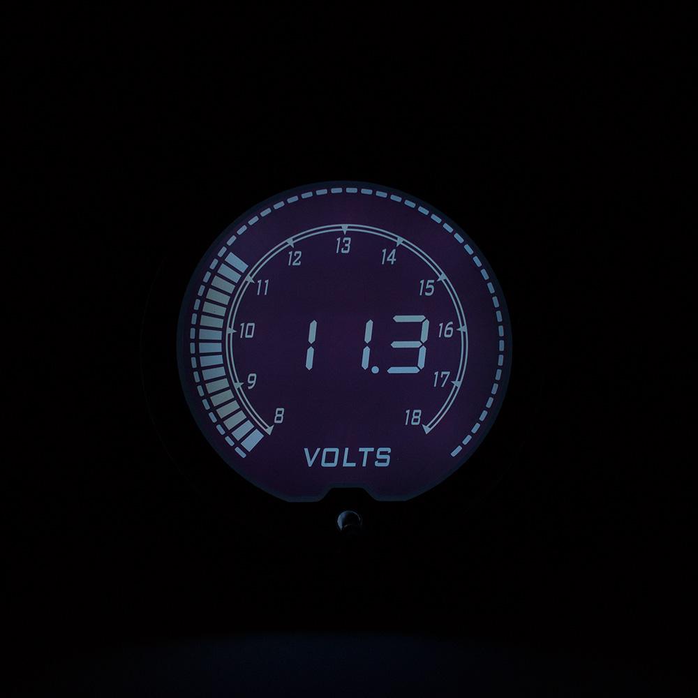12V Universal Car 2"/52mm Diameter Volt Gauge 7 Colors LED Display