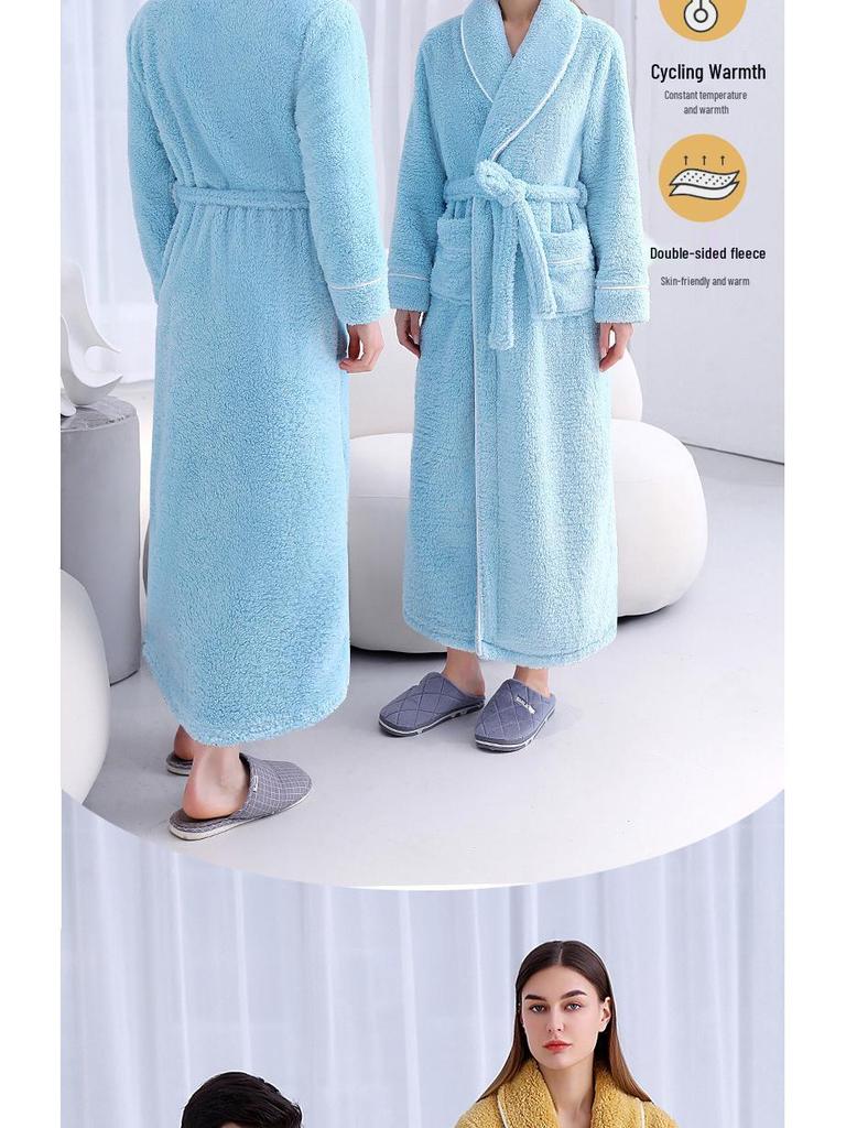 Women's and Men's Extra Long Plush Robe - Thickened Shu Cotton Fleece Bathrobe, Plus Size Homewear for Autumn and Winter