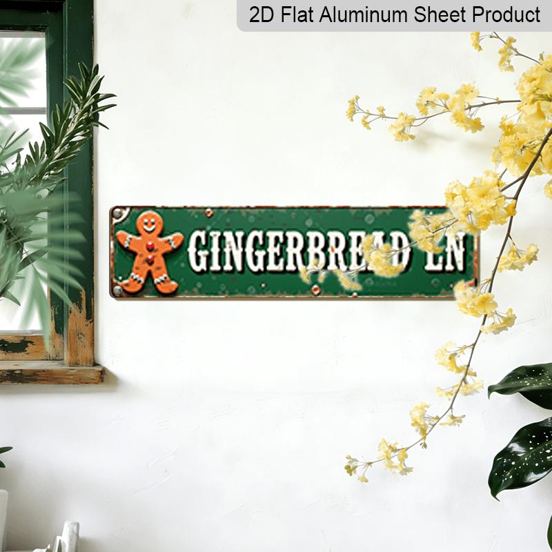 15.7×3.94inch, 2D Flat, 1pc Rustic Gingerbread Lane Metal Wall Sign - Large Vintage Christmas Aluminum decorative sign, Durable Aluminum Gingerbread