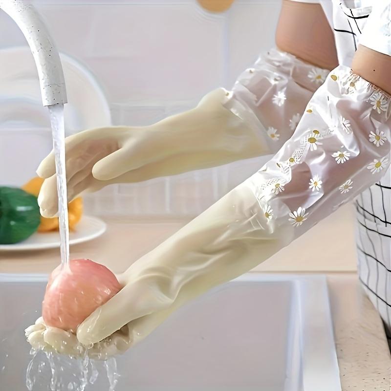 Durable Waterproof PVC Cleaning Gloves, Non-Slip Dishwashing Gloves with Floral Pattern