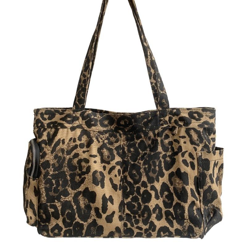 Tasche aus Canvas mit Leopardenmuster, neue Pendler-Retro-Wind-Tragetasche, großes Fassungsvermögen, Damen-Trend-Mode-Schultertasche