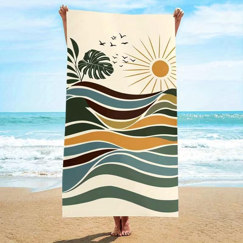 

Gradient Pink Purple Geometric Palm Tree Beach Towel Tropical Coastal Silhouette Diamond Frame Print Soft Beach Blanket W30*H60(CM)