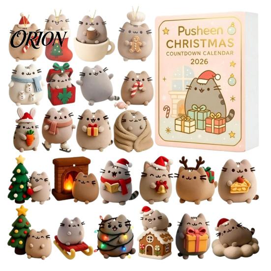 Christmas Home Decor Holiday Advent Calendar, 24 Days Countdown Calendar with Pcs Mini Acrylic Highland Cow/Cat/Green Elf Figures, Collectible