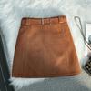 Plus Size Coffee Color Suede Velvet High Waist A-line Skirt – Anti-exposure, Hip-hugging, Short, for Women