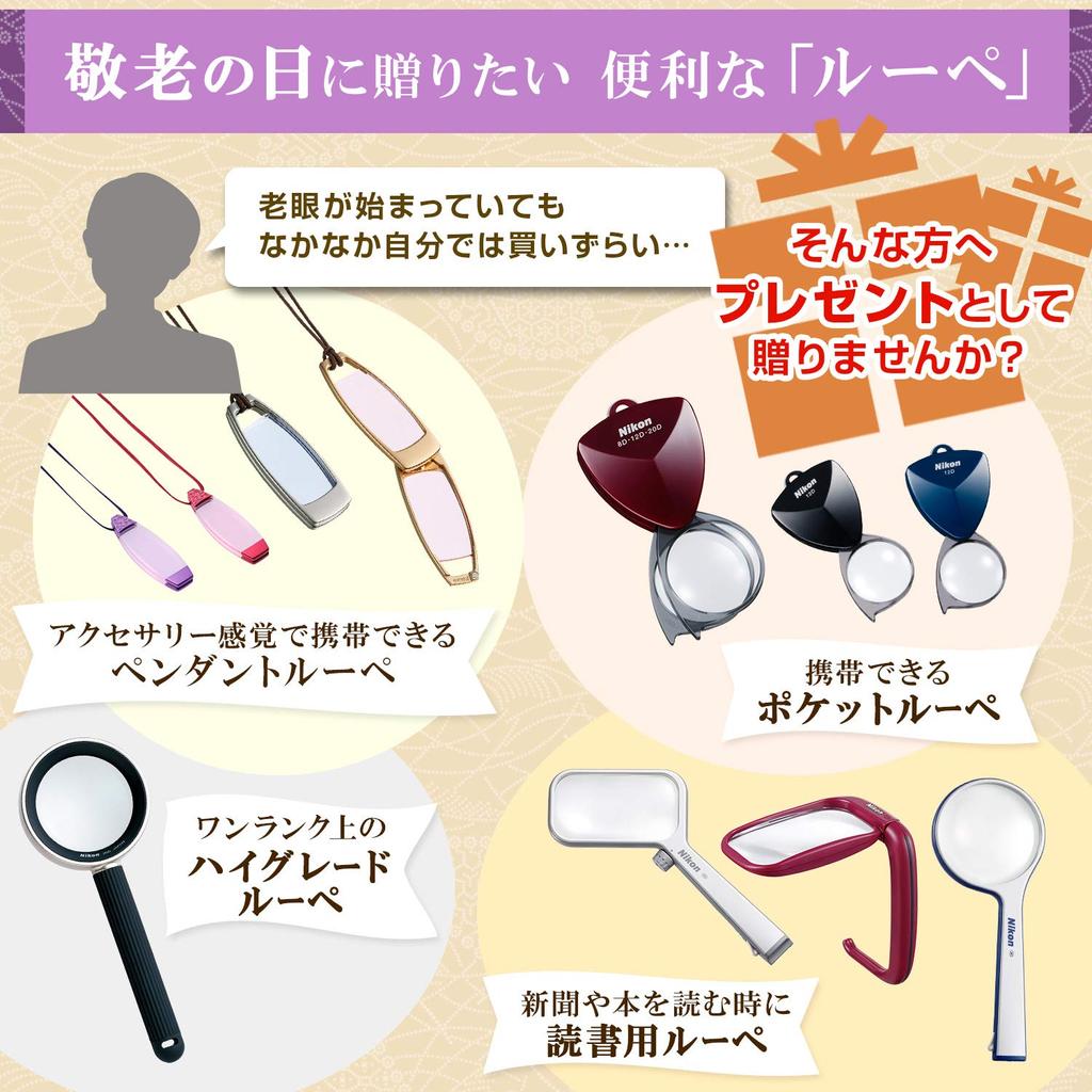 Nikon Portable Magnifier Pendant Loupe FP6 Gold Made In Japan Height 65 X Width 24 X Thickness 8mm FP6-1SP (1.3x/2.6x) (approx.) (when Folded)