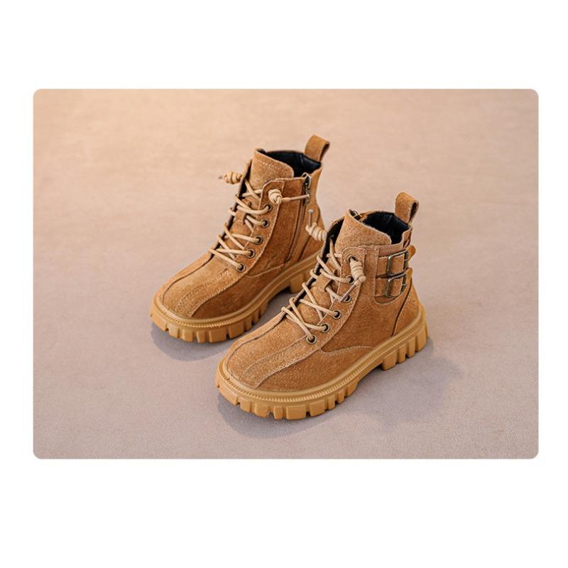 Fashion retro children's Martin boots autumn and winter new leather single boots velvet British style casual non-slip boys short boots