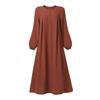 2023 Solid Color Long-Sleeve Round Neck Zipper Dress for Muslim Women