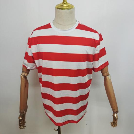 Dospělý Červeno-bílý pruhovaný tričko Brýle Klobouk Sada Halloweenský Cosplay Kostým Maškarní Oblečení pro Muže Ženy