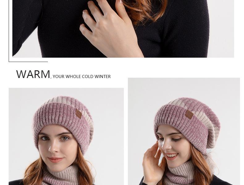 9971 Women's Two-tone Winter Hat & Scarf Set - Thick, Warm Ear Protection Wool Hat with Velvet Lining.