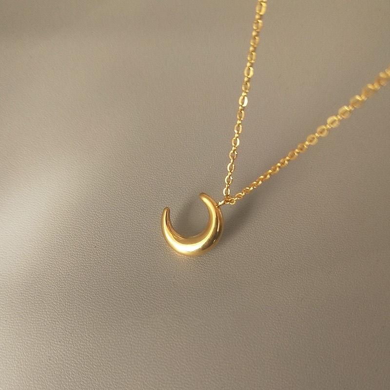 Titanium Steel Moon Necklace, Minimalist Crescent Pendant Choker