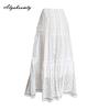 Fairycore Autumn Winter Women White Maxi Long Lace Skirt Elastic Waist Floral Embroidery Delicate Skirt Elegant Feminine Ladies' Basic Skirts