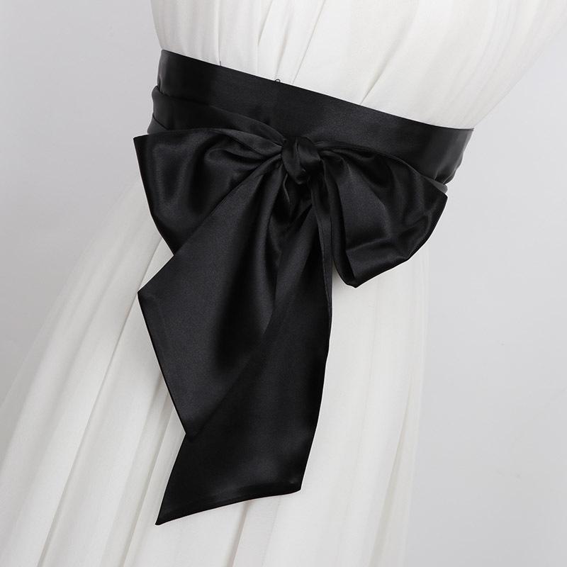High-End Black Double-Wrap Silk Scarf Belt for Women