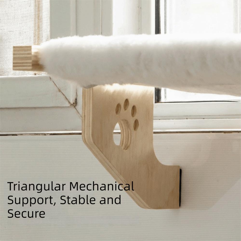 Pet Nest Wooden Frame Cat Window Hammock Cozy Durable Cat Hammock Bed Detachable Paw Print Design Pet Window Perch Indoor