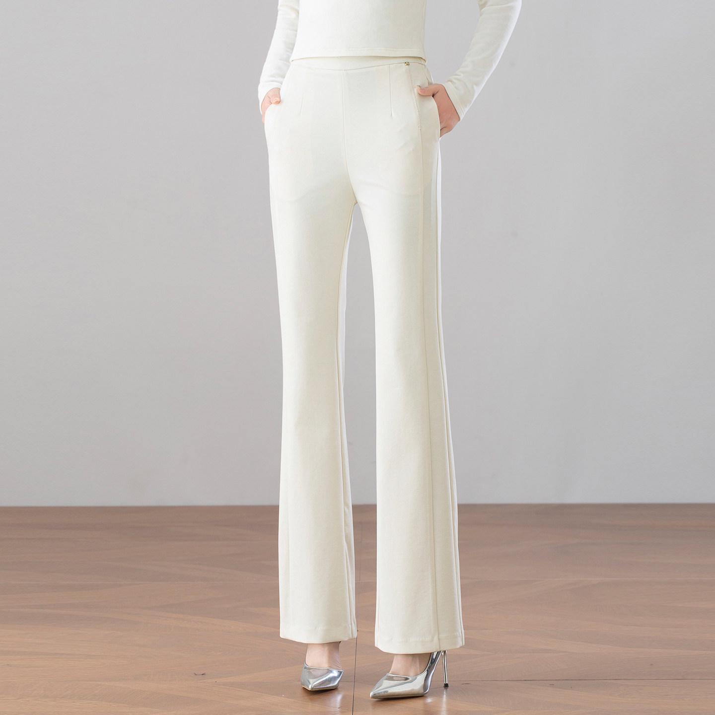 

Lightly Mature High-Waisted Micro-Flare Women s Pants, Spring 2026 Off-White Slimming Casual Flared Trousers 30 грязно-белый