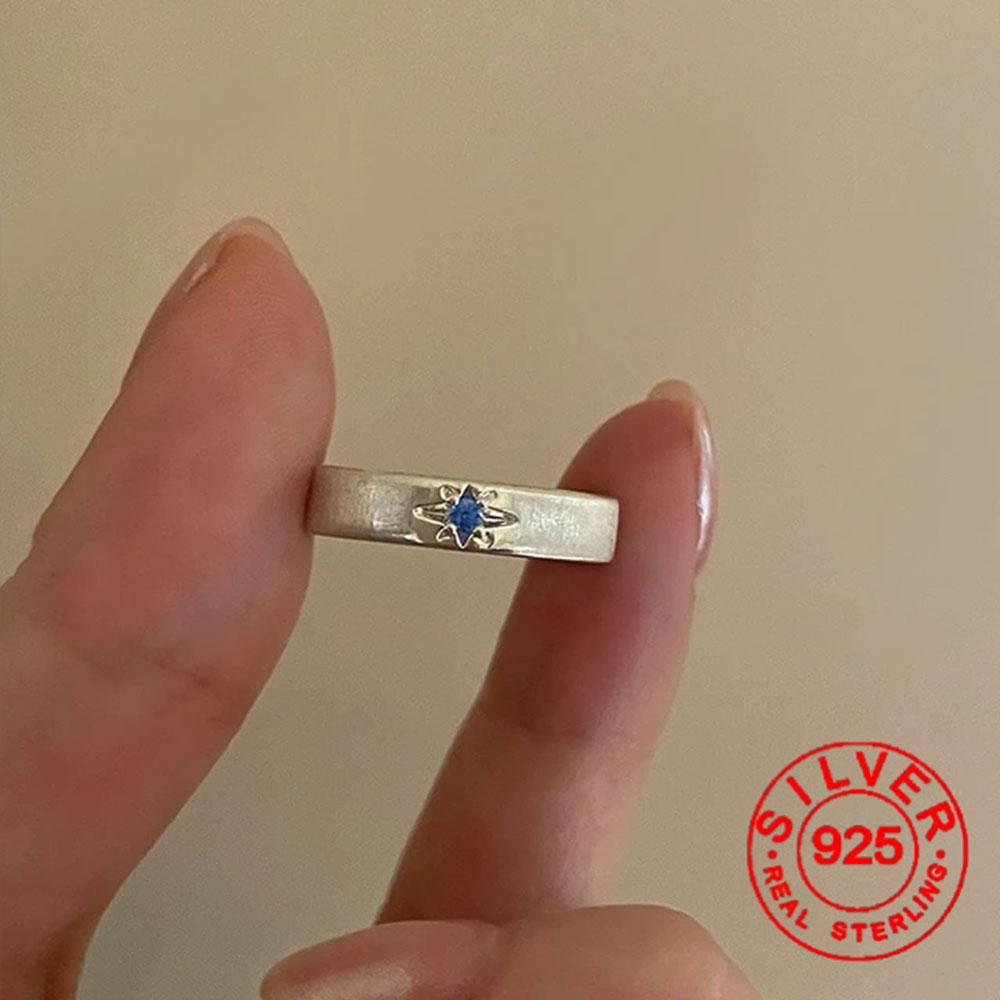 Xiaomi BF CLUB Silver Color Rings for Women Simple Geometric Handmade Irregular Retro Ring Blue Stone Fashion Allergy For Birthday Gift