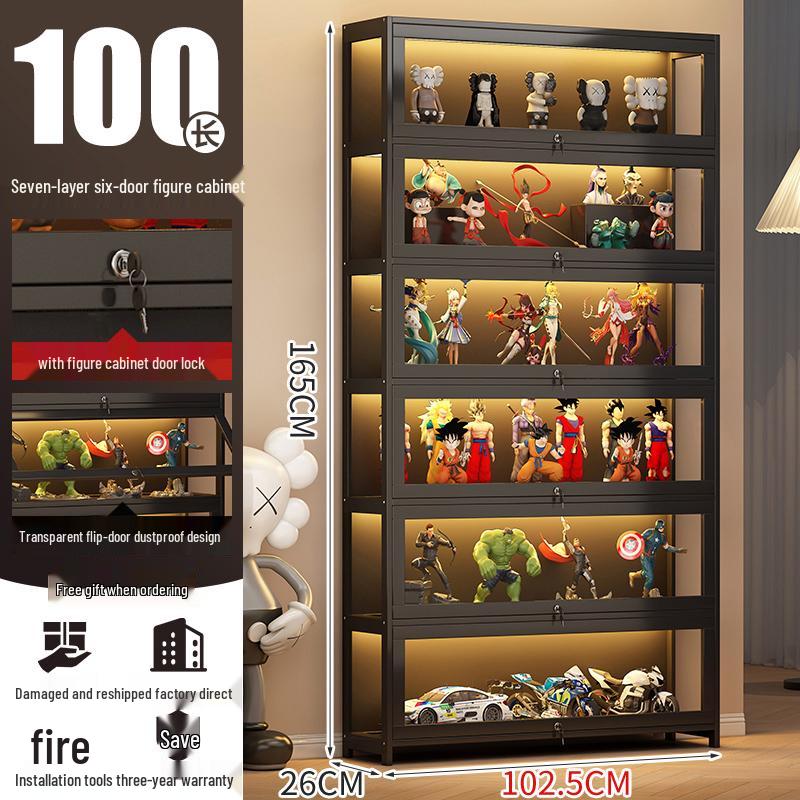 Acrylic Lockable Display Case with LED Lights for Figurines and Models, Dustproof Transparent Stand