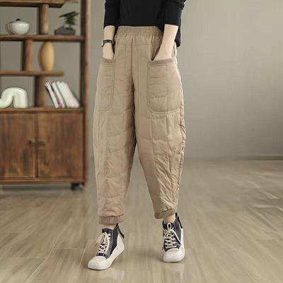 2025 Women's Winter Windproof Warm Thickened Down Pants - Lightweight, Loose, Casual with Elastic Cuff