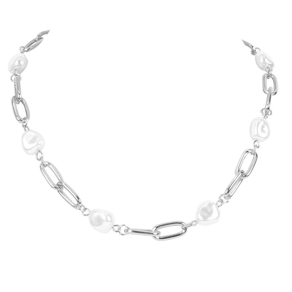 

European and American fashion square box chain necklace, bohemian special-shaped pearl collarbone chain female 16130 срібний