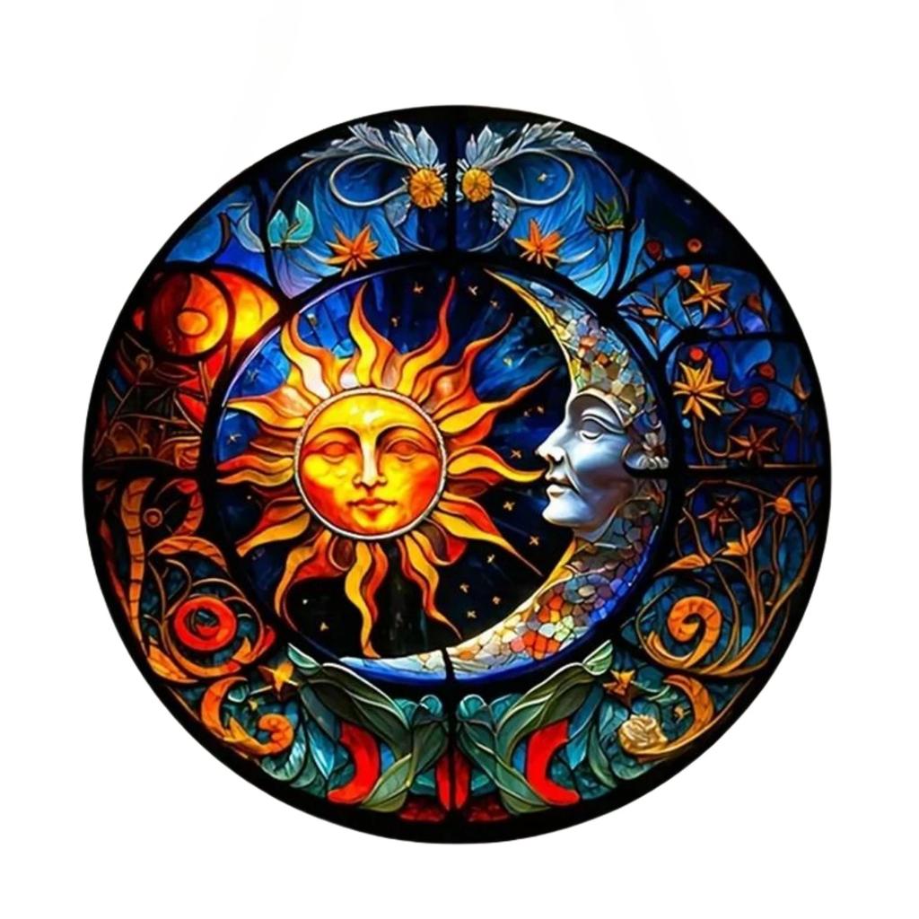 Round Metal Aluminum Sign Art Sun and Moon Wreath Decorative Plates Entrance Gift Mask Theme For Bar Club Home Room Wall Decor