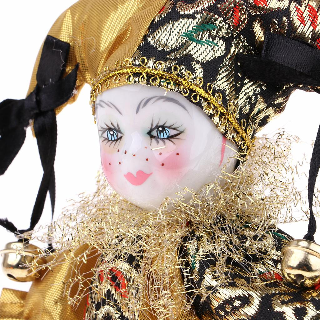 Porcelain Dolls Collectible 16cm Height Harlequin Golden Costume, Creative Valentin Gifts for Him or
