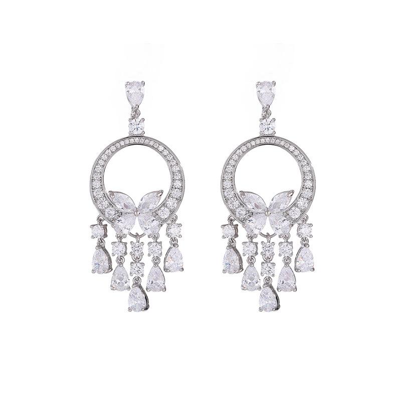 High-end Micro-inlaid Zircon Green Butterfly Fringed Heavy Industry Earrings French Light Luxury Dress Accessories