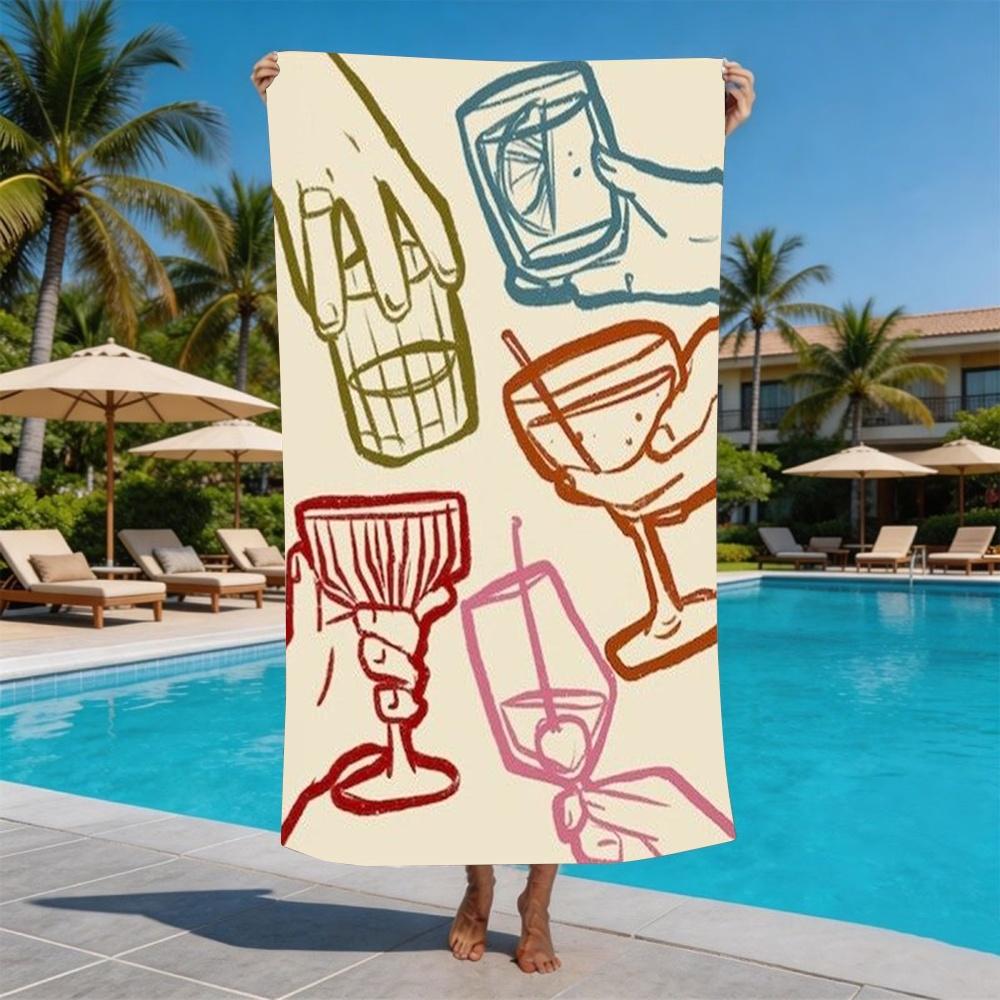 Colorful Cocktail Cheers Print Beach Towel Drink Art Towel for Men Women Ideal for Summer Beach Trips and Outdoor Activities