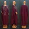 Abito Abaya in Chiffon da Donna Robusto con Strass Set 2 Pezzi Manica Lunga Sottoveste Taglia Unica Borgogna Nero Viola Verde Blu