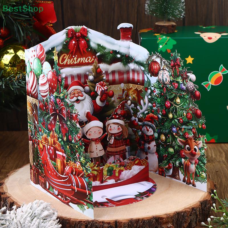 Cartolina di Natale a Tre Pieghe con Babbo Natale 3D, Cartolina di Benedizione Scritta a Mano per la Vigilia di Natale