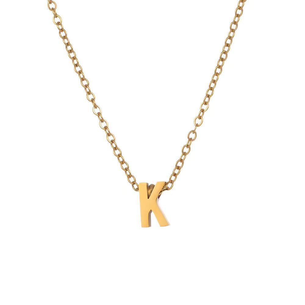 Elegant 18K Gold Titanium Letter Pendant Necklace - Durable and Versatile Clavicle Chain