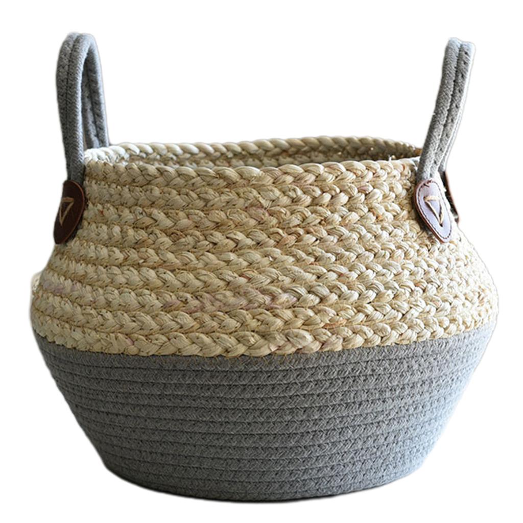 Straw Weaving Flower Pot With Double Handle Stylish Sturdy Decorative Props Garden Accessories
