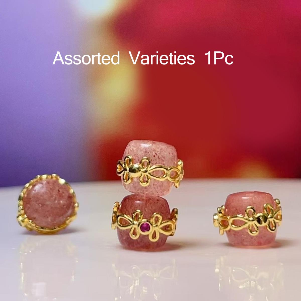 

1Pc, Aura Healing Crystal Beads with Golden Accents, Boho Cylindrical Beads, Natural Strawberry Quartz Loose Beads for Jewelry Making DIY Crafts 9×9mm 1Pc/9×9mm рожевий