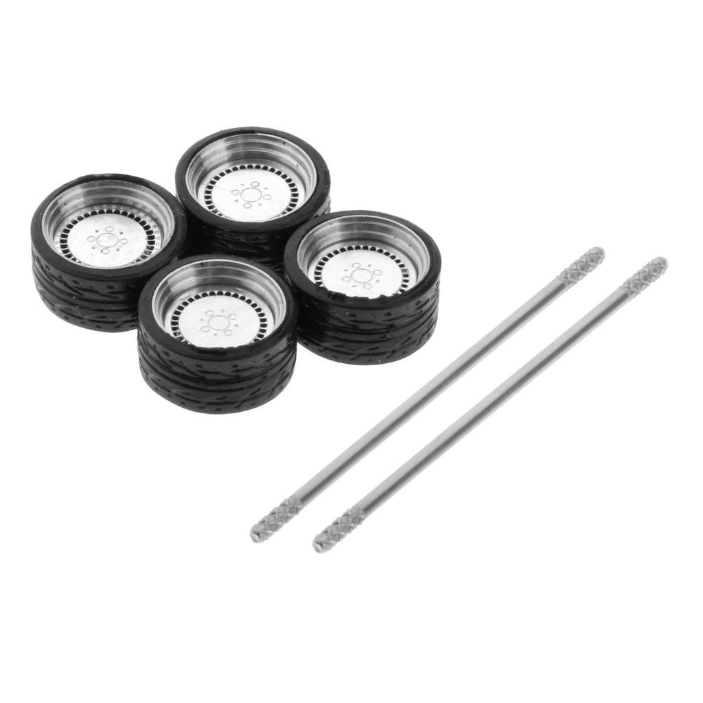 4Pcs/Set 1/64 Diecast Model Car Alloy Rubber Wheel & Tire Set Accessory Replacement Spare Parts
