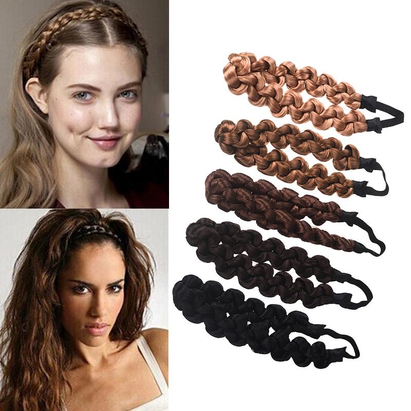 Synthetic Hair Braided Headband Twist Headband Chunky Wide Plaited Braids Elastic Stretch Hairpiece