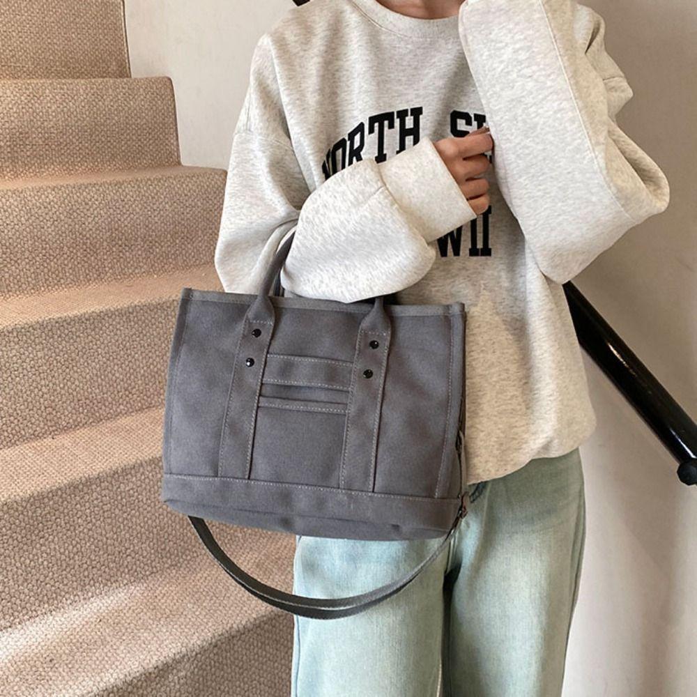 Multi-pocket Japanese Style Crossbody Bag Handbag Solid color Tote Bag Canvas Shoulder Bag Daily