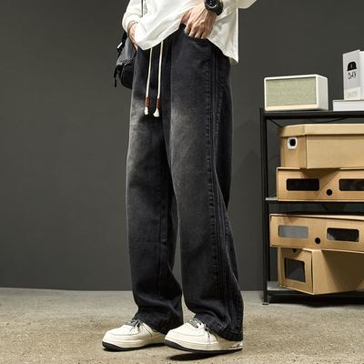 Neu Schwarze Jeans mit Plüsch Loose Fit für Teenager, Gerade Beinhose, Dicke Arbeitshose, Winter