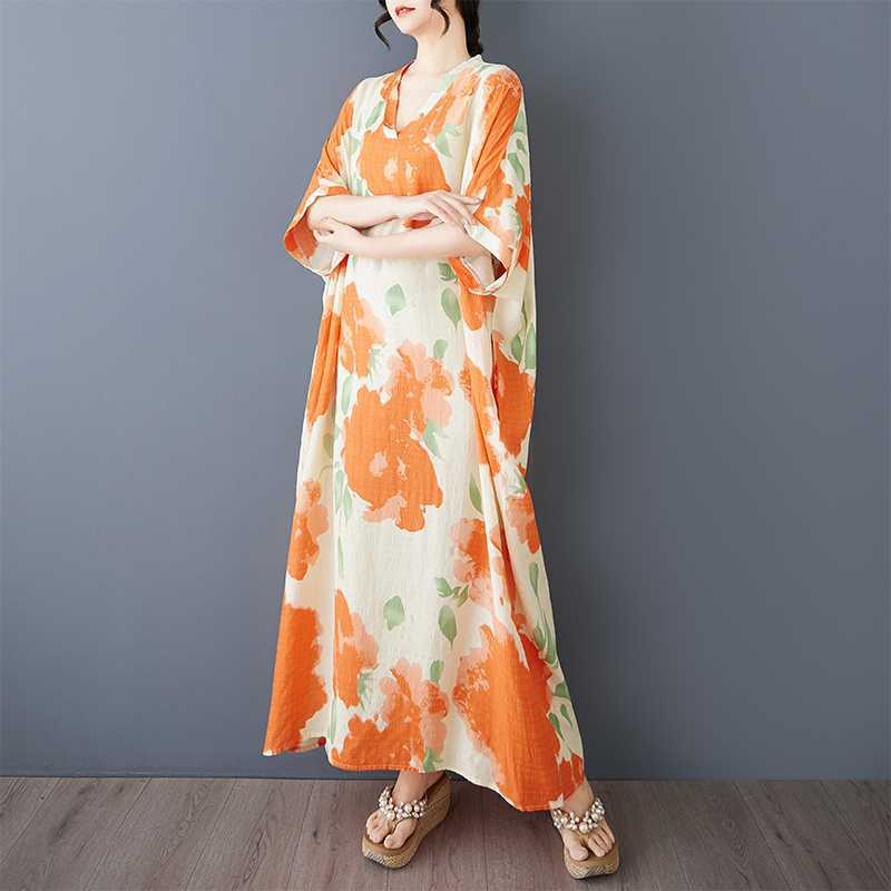 

Summer Vacation V-neck Vintage Long Dress One size