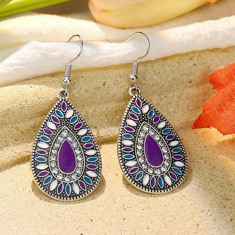 Ethnic Boho Colorful Enamel Earrings For Women Bomemian Retro Hollow Flower Round Geometric Vintage Drop Dangle Earrings Jewelry