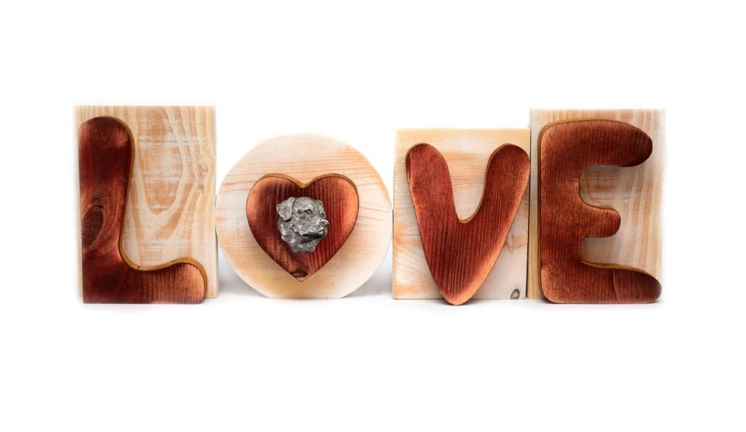 

Rottweiler, Rott, Rottie II - wooden LOVE sign, interior decoration with a dog, charming ornament for the shelf by Art-Dog brand
