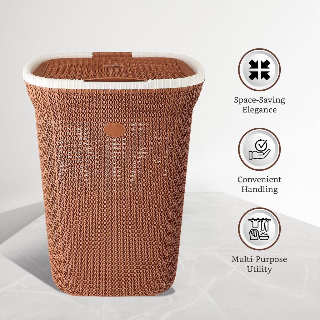 Knit Laundry Basket - Big - 55 Litres - 44 Cm X 35 Cm X 61 Cm | Royal Light Brown - Polypropylene