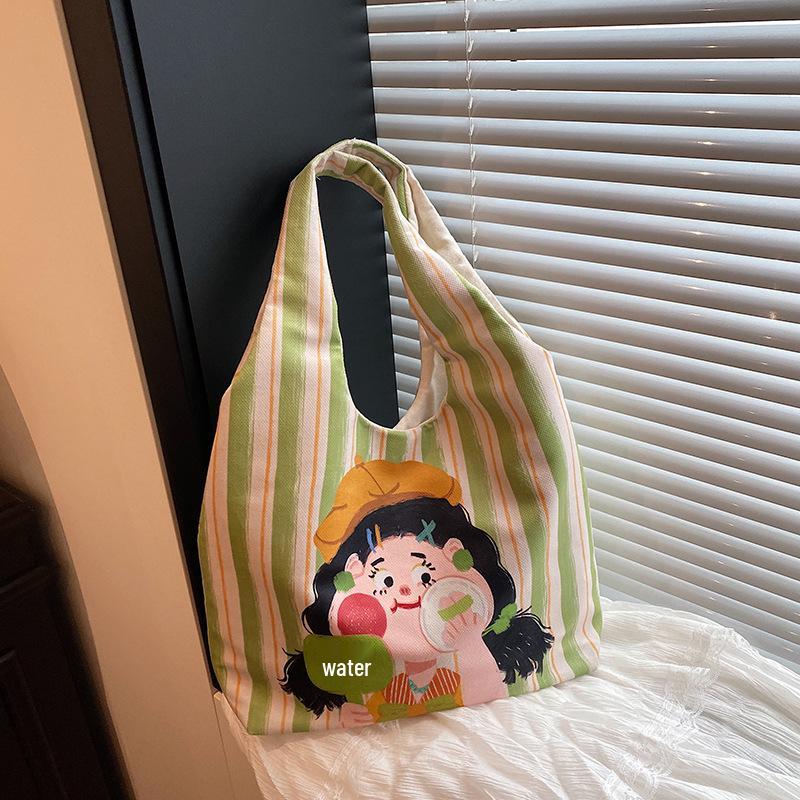 Hand-Painted Cartoon Shoulder Bag: Eco-Friendly Large Capacity for Women & Students