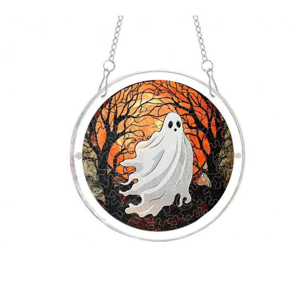 Halloween 2D Acrylic Puzzle Pendant Stress Relief Tool Ghost Witch Pumpkin Home Atmosphere Decoration Hanging Sign