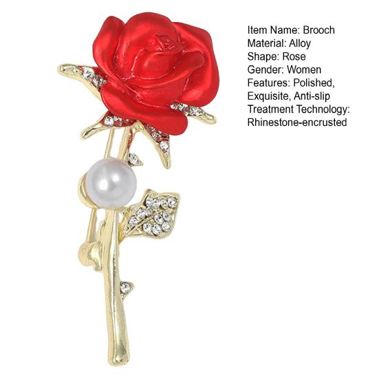 Dame Brosje Rose Form Rhinestone Faux Pearl Dekor Anti-skli Skulderveske Dress Frakk Krage Lue Skjerf Dekorasjon Klesnål Fest Ball plagg Smykker