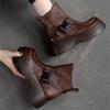 Johnature Versatile Retro Short Boots Thick Sole Genuine Leather Boots Comfortable Women's Shoes