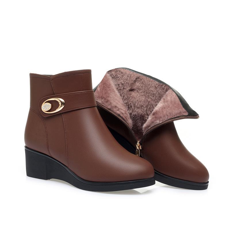 Slope Heel Short Boots Women's Autumn and Winter, New Fashion Boots    and Elderly Women's Shoes Platform Waterproof Table Mother Shoes