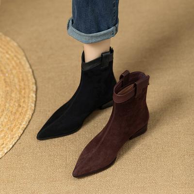 Vintage Square Heel Women Ankle Boots Fashion Elegant Pointed Toe Shoes Laides Concise Stretch Short Booties