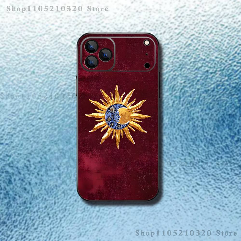 

Aesthetic Print Sun Moon Phone Case For iPhone 17,16,15,14,13,12,11,Pro Max,XSX,,XR,SE,Mini,8,7,Soft Silicone Black Cover iPhone14Plus
